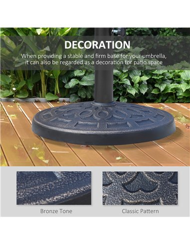 Outsunny 12kg Garden Parasol Base, Round Resin Sun Umbrella Base, Outdoor Umbrella Stand for 38mm or 48mm Outdoor Umbrella Poles
