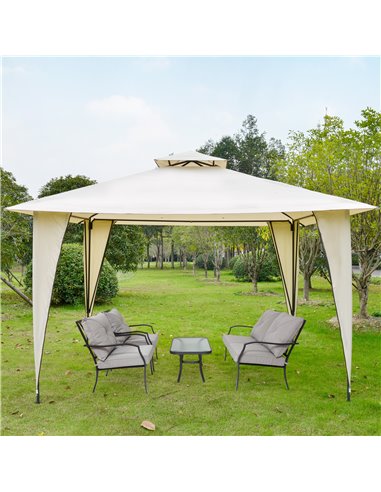 Outsunny 3.5x3.5m Side-Less Outdoor Gazebo with 2-Tier Roof, Steel Frame, Beige