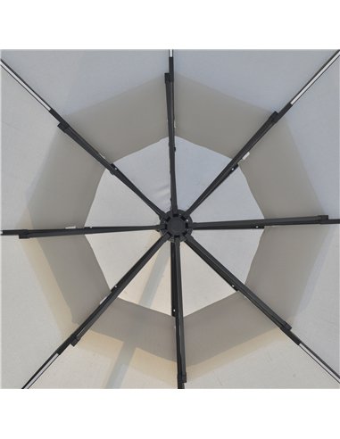 Outsunny 3(m) Cantilever Banana Parasol Hanging Umbrella with Double Roof, LED Solar lights, Crank, 8 Sturdy Ribs and Cross Base