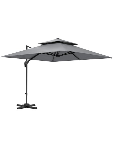 Outsunny 3 x 3(m) Cantilever Parasol with Aluminium Frame, Crank and Tilt, 360-Degree Rotation, Double Top Garden Umbrella with  - pic 188383 | FastDaddyshop