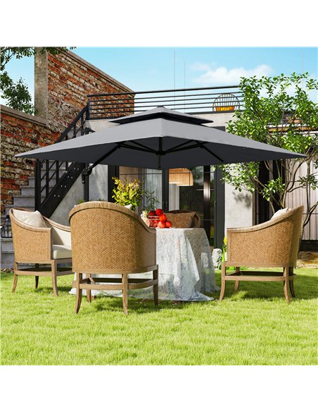Outsunny 3 x 3(m) Cantilever Parasol with Aluminium Frame, Crank and Tilt, 360-Degree Rotation, Double Top Garden Umbrella with  - pic 188384 | FastDaddyshop