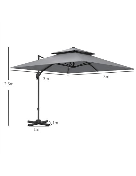 Outsunny 3 x 3(m) Cantilever Parasol with Aluminium Frame, Crank and Tilt, 360-Degree Rotation, Double Top Garden Umbrella with  - pic 188385 | FastDaddyshop