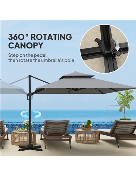 Outsunny 3 x 3(m) Cantilever Parasol with Aluminium Frame, Crank and Tilt, 360-Degree Rotation, Double Top Garden Umbrella with  - pic 188386 | FastDaddyshop