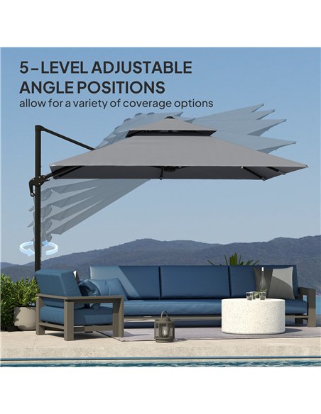 Outsunny 3 x 3(m) Cantilever Parasol with Aluminium Frame, Crank and Tilt, 360-Degree Rotation, Double Top Garden Umbrella with  - pic 188387 | FastDaddyshop