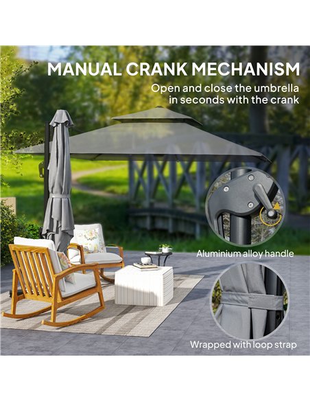 Outsunny 3 x 3(m) Cantilever Parasol with Aluminium Frame, Crank and Tilt, 360-Degree Rotation, Double Top Garden Umbrella with  - pic 188389 | FastDaddyshop