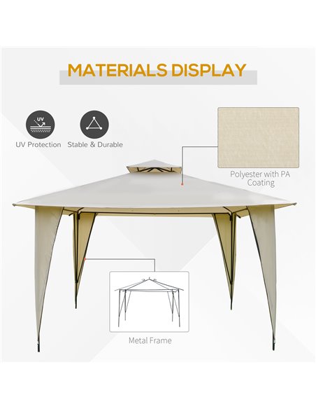 Outsunny 3.5x3.5m Side-Less Outdoor Canopy Tent Gazebo w/ 2-Tier Roof Steel Frame Garden Party Gathering Shelter Beige - pic 18839 | FastDaddyshop