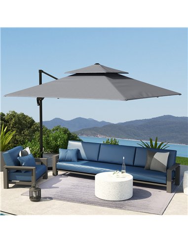 Outsunny 3 x 3(m) Cantilever Parasol with Aluminium Frame, Crank and Tilt, 360-Degree Rotation, Double Top Garden Umbrella with 