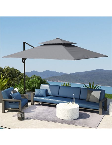 Outsunny 3 x 3(m) Cantilever Parasol with Aluminium Frame, Crank and Tilt, 360-Degree Rotation, Double Top Garden Umbrella with  - pic 188390 | FastDaddyshop