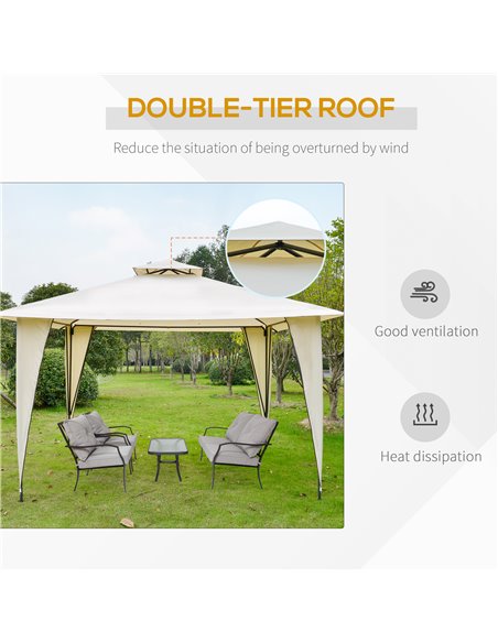Outsunny 3.5x3.5m Side-Less Outdoor Canopy Tent Gazebo w/ 2-Tier Roof Steel Frame Garden Party Gathering Shelter Beige - pic 18840 | FastDaddyshop