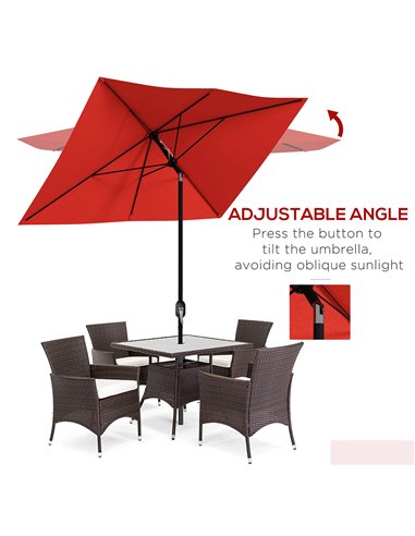 Outsunny 2 x 3 m Rectangular Parasol Umbrella - Red