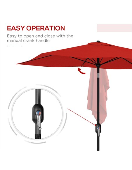 Outsunny 2 x 3 m Rectangular Parasol Umbrella - Red - pic 188432 | FastDaddyshop