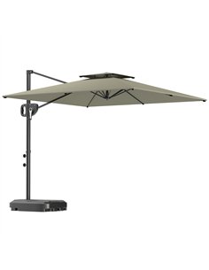 Outsunny Cantilever Parasol with Weighted Base Double Top Garden Parasol Square Hanging Patio Umbrella with Crank Tilt Light Gre