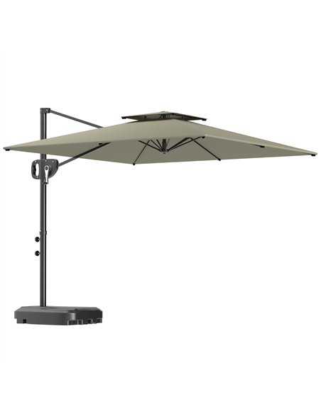 Outsunny Cantilever Parasol with Weighted Base Double Top Garden Parasol Square Hanging Patio Umbrella with Crank Tilt Light Gre - pic 188437 | FastDaddyshop