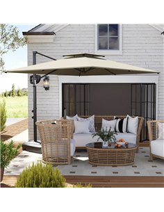 Outsunny Cantilever Parasol with Weighted Base Double Top Garden Parasol Square Hanging Patio Umbrella with Crank Tilt Light Gre 2