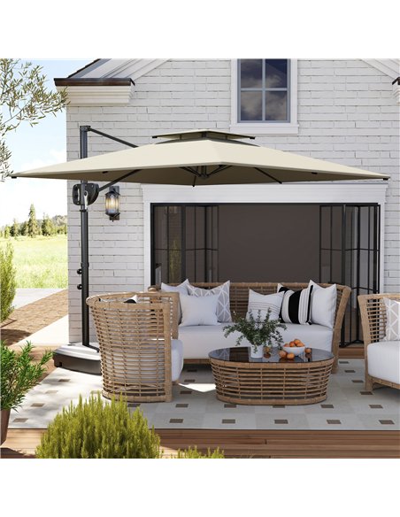 Outsunny Cantilever Parasol with Weighted Base Double Top Garden Parasol Square Hanging Patio Umbrella with Crank Tilt Light Gre - pic 188438 | FastDaddyshop