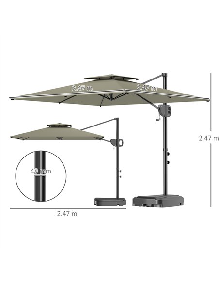 Outsunny Cantilever Parasol with Weighted Base Double Top Garden Parasol Square Hanging Patio Umbrella with Crank Tilt Light Gre - pic 188439 | FastDaddyshop