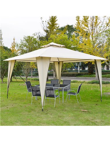 Outsunny 3.5x3.5m Side-Less Outdoor Canopy Tent Gazebo w/ 2-Tier Roof Steel Frame Garden Party Gathering Shelter Beige