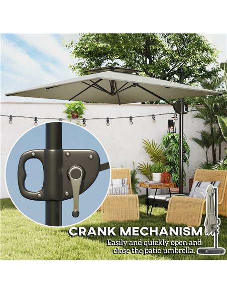 Outsunny Cantilever Parasol with Weighted Base Double Top Garden Parasol Square Hanging Patio Umbrella with Crank Tilt Light Gre - pic 188443 | FastDaddyshop