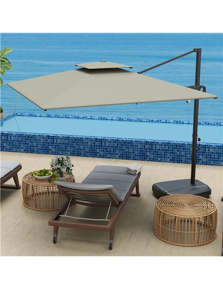 Outsunny Cantilever Parasol with Weighted Base Double Top Garden Parasol Square Hanging Patio Umbrella with Crank Tilt Light Gre - pic 188444 | FastDaddyshop