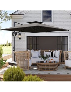 Outsunny Cantilever Parasol with Weighted Base Double Top Garden Parasol Square Hanging Patio Umbrella with Crank Tilt Dark Grey 2