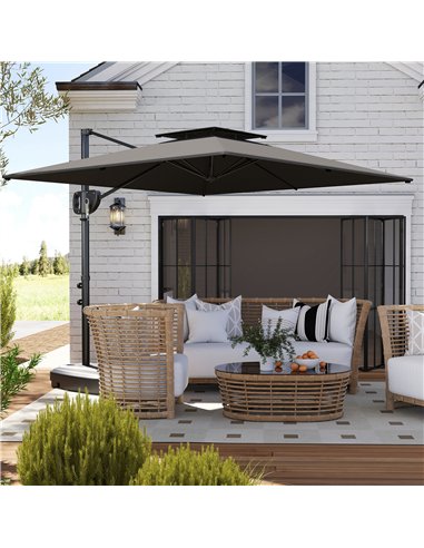 Outsunny Cantilever Parasol with Weighted Base Double Top Garden Parasol Square Hanging Patio Umbrella with Crank Tilt Dark Grey