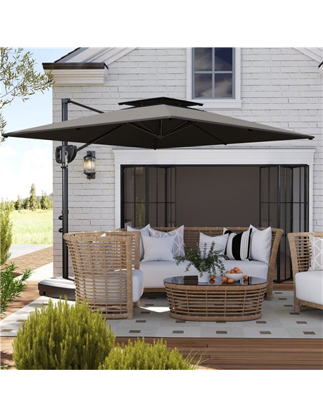 Outsunny Cantilever Parasol with Weighted Base Double Top Garden Parasol Square Hanging Patio Umbrella with Crank Tilt Dark Grey - pic 188447 | FastDaddyshop