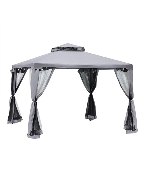 Outsunny 3x3M Metal Gazebo with 2-tier Roof, Netting, Grey - pic 18845 | FastDaddyshop