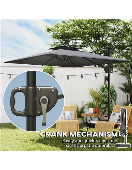Outsunny Cantilever Parasol with Weighted Base Double Top Garden Parasol Square Hanging Patio Umbrella with Crank Tilt Dark Grey - pic 188452 | FastDaddyshop