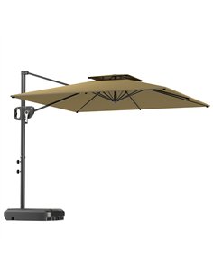 Outsunny Cantilever Parasol with Weighted Base Double Top Garden Parasol Square Hanging Patio Umbrella with Crank Tilt Khaki
