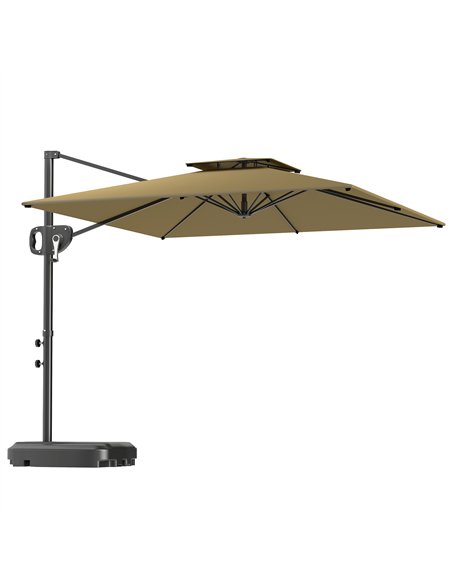 Outsunny Cantilever Parasol with Weighted Base Double Top Garden Parasol Square Hanging Patio Umbrella with Crank Tilt Khaki - pic 188455 | FastDaddyshop