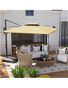 Outsunny Cantilever Parasol with Weighted Base Double Top Garden Parasol Square Hanging Patio Umbrella with Crank Tilt Khaki 2
