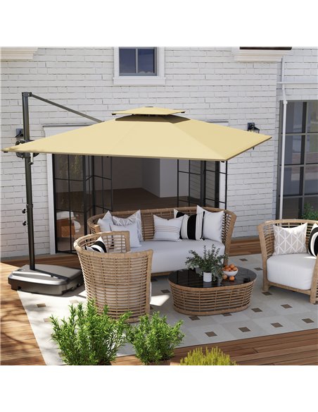 Outsunny Cantilever Parasol with Weighted Base Double Top Garden Parasol Square Hanging Patio Umbrella with Crank Tilt Khaki - pic 188456 | FastDaddyshop