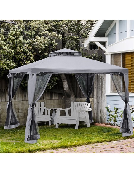 Outsunny 3x3M Metal Gazebo with 2-tier Roof, Netting, Grey - pic 18846 | FastDaddyshop