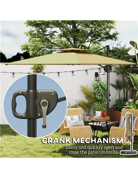 Outsunny Cantilever Parasol with Weighted Base Double Top Garden Parasol Square Hanging Patio Umbrella with Crank Tilt Khaki - pic 188461 | FastDaddyshop