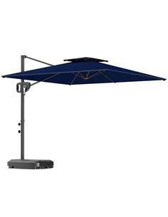 Outsunny Cantilever Parasol with Weighted Base Double Top Garden Parasol Square Hanging Patio Umbrella with Crank Tilt Dark Blue