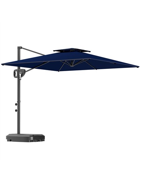 Outsunny Cantilever Parasol with Weighted Base Double Top Garden Parasol Square Hanging Patio Umbrella with Crank Tilt Dark Blue - pic 188464 | FastDaddyshop