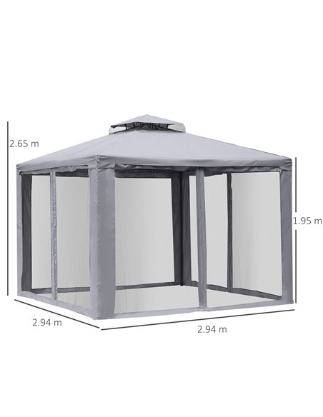 Outsunny 3x3M Metal Gazebo with 2-tier Roof, Netting, Grey - pic 18847 | FastDaddyshop