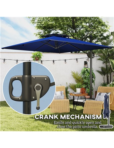 Outsunny Cantilever Parasol with Weighted Base Double Top Garden Parasol Square Hanging Patio Umbrella with Crank Tilt Dark Blue - pic 188470 | FastDaddyshop