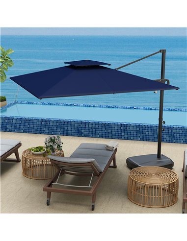 Outsunny Cantilever Parasol with Weighted Base Double Top Garden Parasol Square Hanging Patio Umbrella with Crank Tilt Dark Blue
