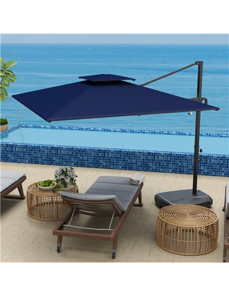 Outsunny Cantilever Parasol with Weighted Base Double Top Garden Parasol Square Hanging Patio Umbrella with Crank Tilt Dark Blue - pic 188471 | FastDaddyshop