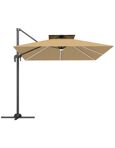 Outsunny 2.5m Cantilever Parasol with Solar Powered LED Lights, 360° Rotation, Tilt Adjustment, Crank Handle, Khaki - pic 188473 | FastDaddyshop