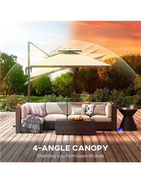 Outsunny 2.5m Cantilever Parasol with Solar Powered LED Lights, 360° Rotation, Tilt Adjustment, Crank Handle, Khaki - pic 188479 | FastDaddyshop