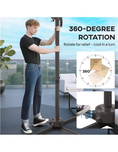 Outsunny 2.5m Cantilever Parasol with Solar Powered LED Lights, 360° Rotation, Tilt Adjustment, Crank Handle, Khaki