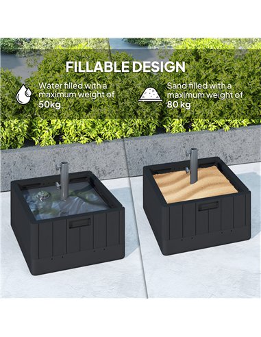 Outsunny Garden Parasol Base Outdoor Umbrella Stand with Wheels Handles, Garden Umbrella Base, Filled Up to 80kg with Stand or 5