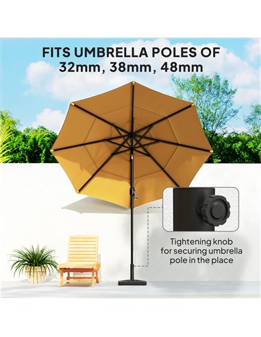 Outsunny Garden Parasol Base, 15kg HDPE Outdoor Umbrella Stand Parasol Stand with Cut-Out Design, Sun Umbrella Base for 32, 38, 