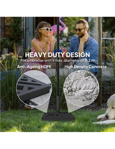Outsunny Garden Parasol Base, 15kg HDPE Outdoor Umbrella Stand Parasol Stand with Cut-Out Design, Sun Umbrella Base for 32, 38, 