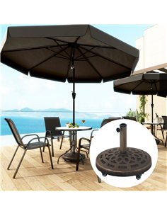 Outsunny 21kg Resin Garden Parasol Base with Wheels, Round Umbrella Stand, Heavy Duty Sun Umbrella Base for 32, 38, 48 mm Umbrel 2