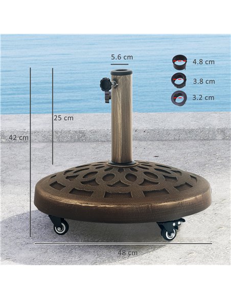 Outsunny 21kg Resin Garden Parasol Base with Wheels, Round Umbrella Stand, Heavy Duty Sun Umbrella Base for 32, 38, 48 mm Umbrel - pic 188511 | FastDaddyshop