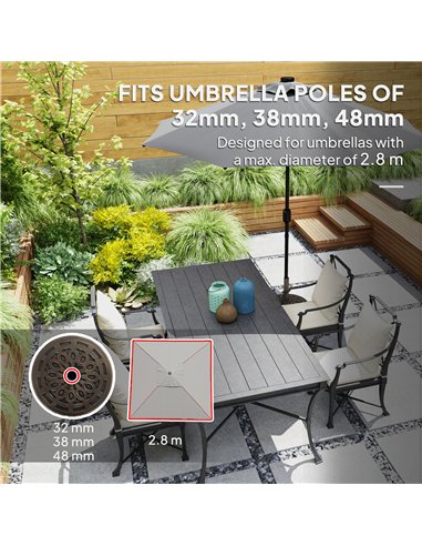 Outsunny 21kg Resin Garden Parasol Base with Wheels, Round Umbrella Stand, Heavy Duty Sun Umbrella Base for 32, 38, 48 mm Umbrel