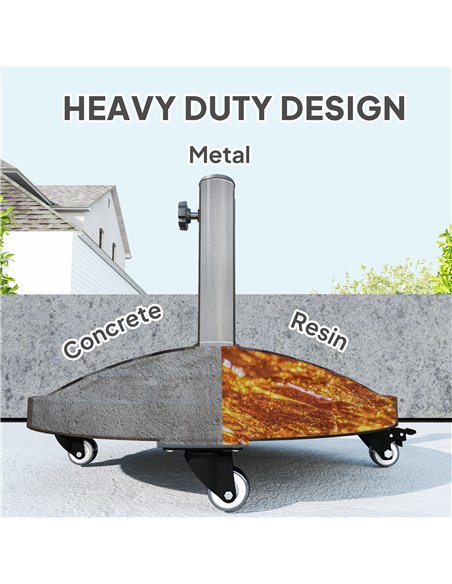 Outsunny 21kg Resin Garden Parasol Base with Wheels, Round Umbrella Stand, Heavy Duty Sun Umbrella Base for 32, 38, 48 mm Umbrel - pic 188513 | FastDaddyshop